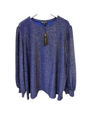 DIANE GILMAN DG2 Metallic Stretch Top Womens Plus Size 3X Blue Violet Gold NWT